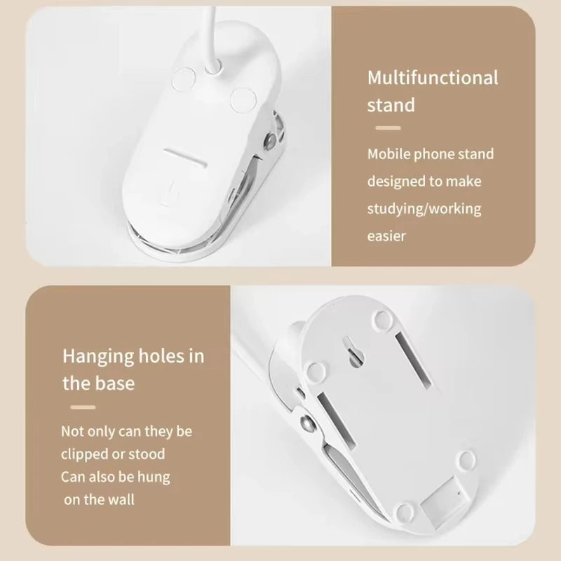 LED Portable Clip Table Lamp – USB Rechargeable Reading Light with Touch Control and 3 Dimming Modes