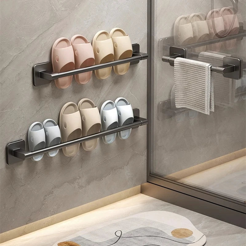 Bathroom Towel Holder & Slipper Rack — Drill-Free Wall Mounted Organizer