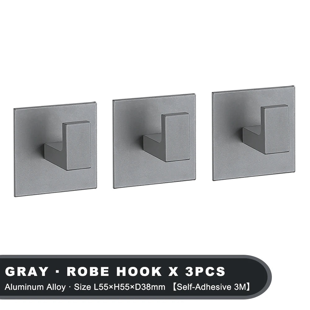 Strong Adhesive Wall Hooks – 1 to 4 Pcs | Matte Black Aluminum Alloy