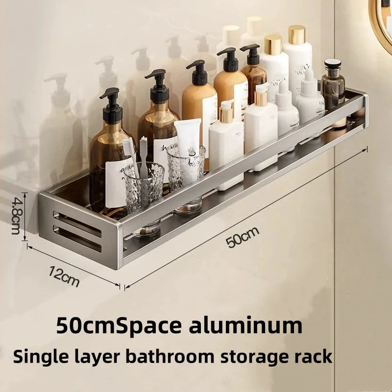 Shower Corner Shelf – No-Drill Aluminum Bathroom Rack with Towel Bar
