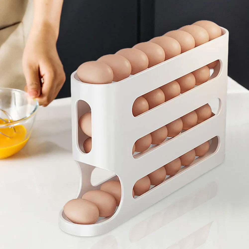 4-Layer Automatic Rolling Egg Holder – Keep Your Fridge Neat, Fresh & Efficient
