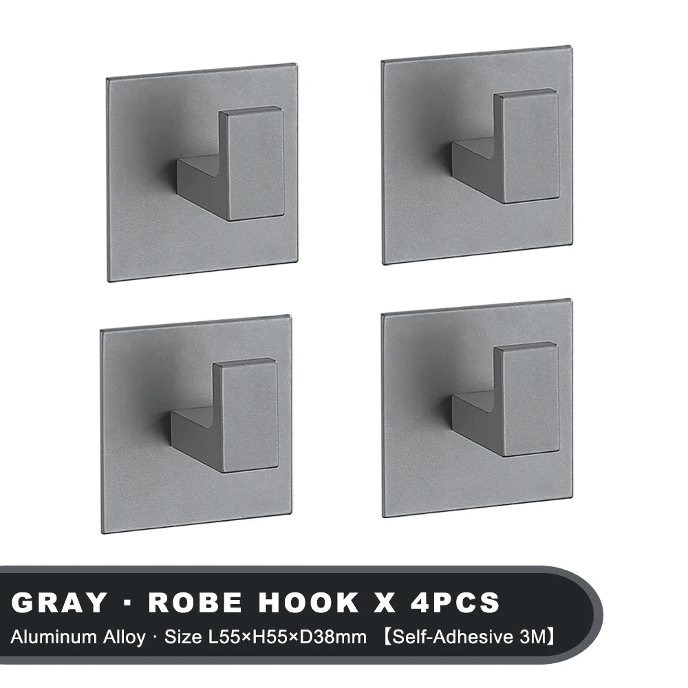 Strong Adhesive Wall Hooks – 1 to 4 Pcs | Matte Black Aluminum Alloy