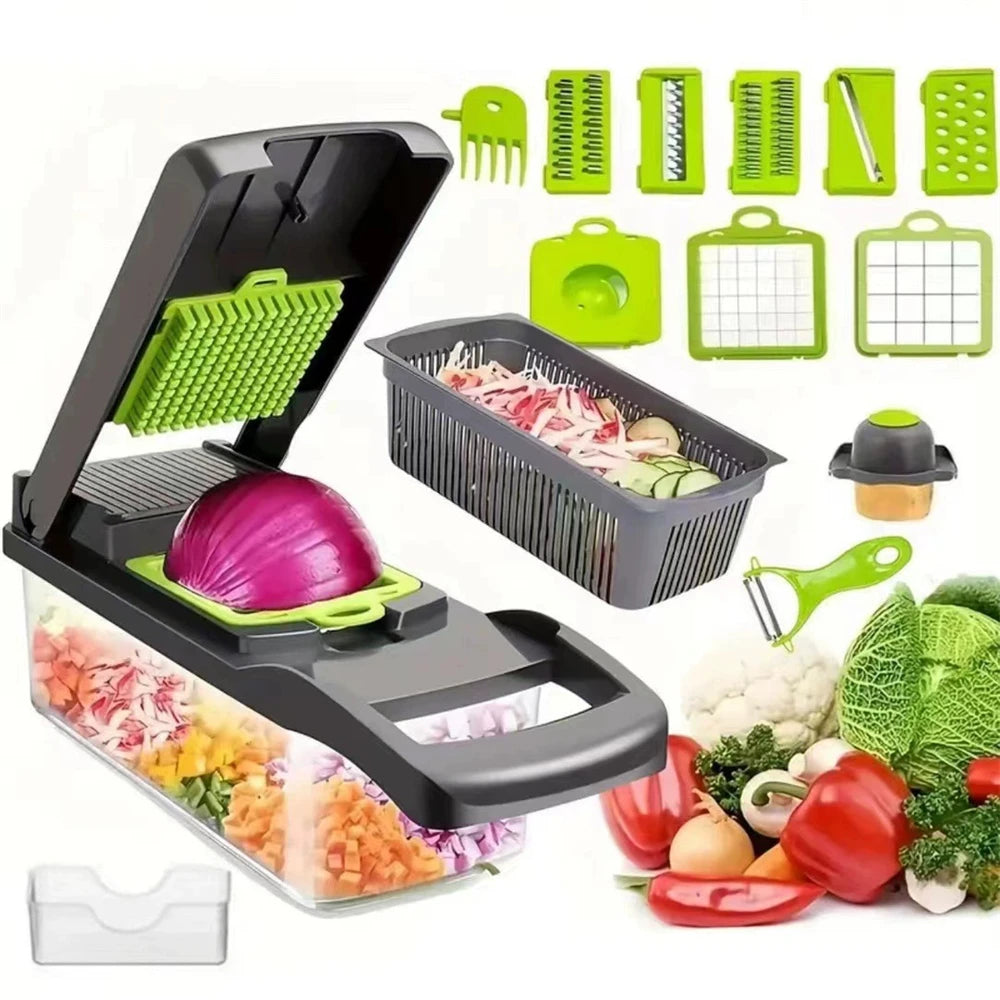 12/16-Piece Multifunctional Vegetable Cutter – 14-in-1 Slicer, Grater & Chopper