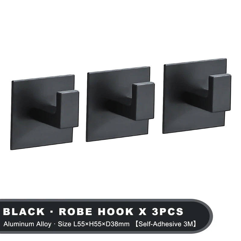 Strong Adhesive Wall Hooks – 1 to 4 Pcs | Matte Black Aluminum Alloy