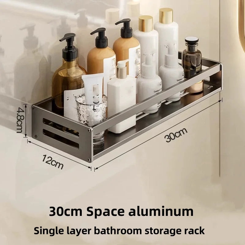 Shower Corner Shelf – No-Drill Aluminum Bathroom Rack with Towel Bar