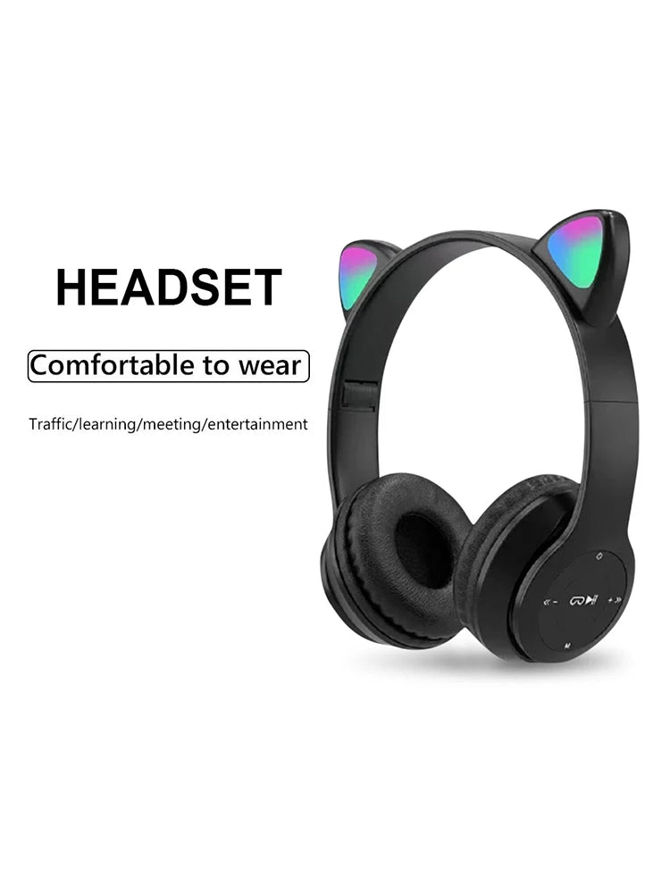 Cat Ear Wireless Bluetooth Headphones – Cute Glow Light, Stereo Sound, and All-Day Comfort for Kids and Adults