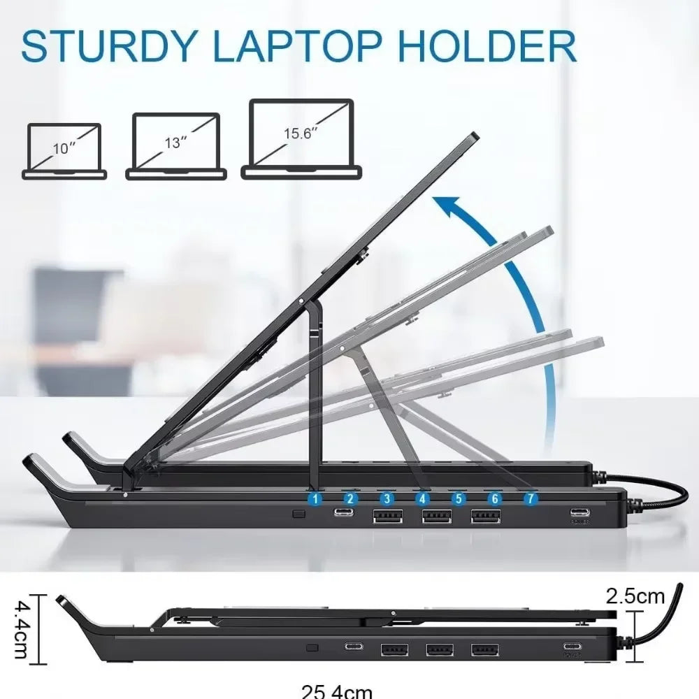 Foldable 4-in-1 RGB Laptop Stand with USB Hub – Aluminium Alloy Portable Notebook Holder