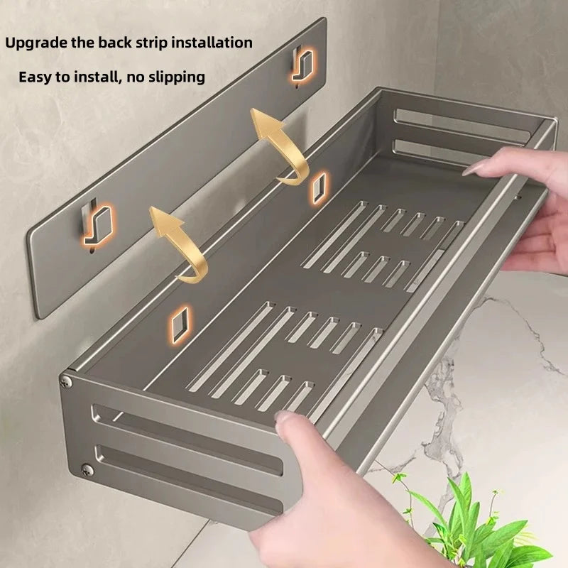 Shower Corner Shelf – No-Drill Aluminum Bathroom Rack with Towel Bar