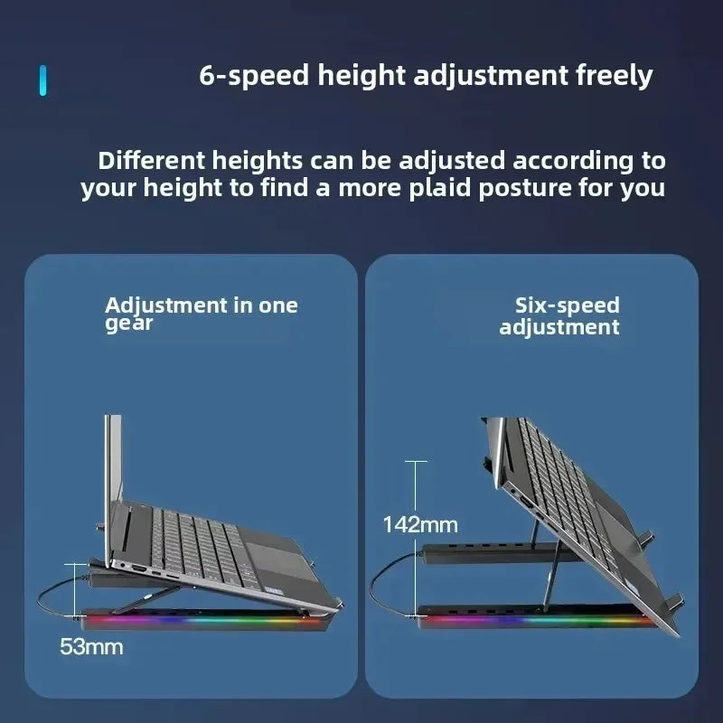 Foldable 4-in-1 RGB Laptop Stand with USB Hub – Aluminium Alloy Portable Notebook Holder