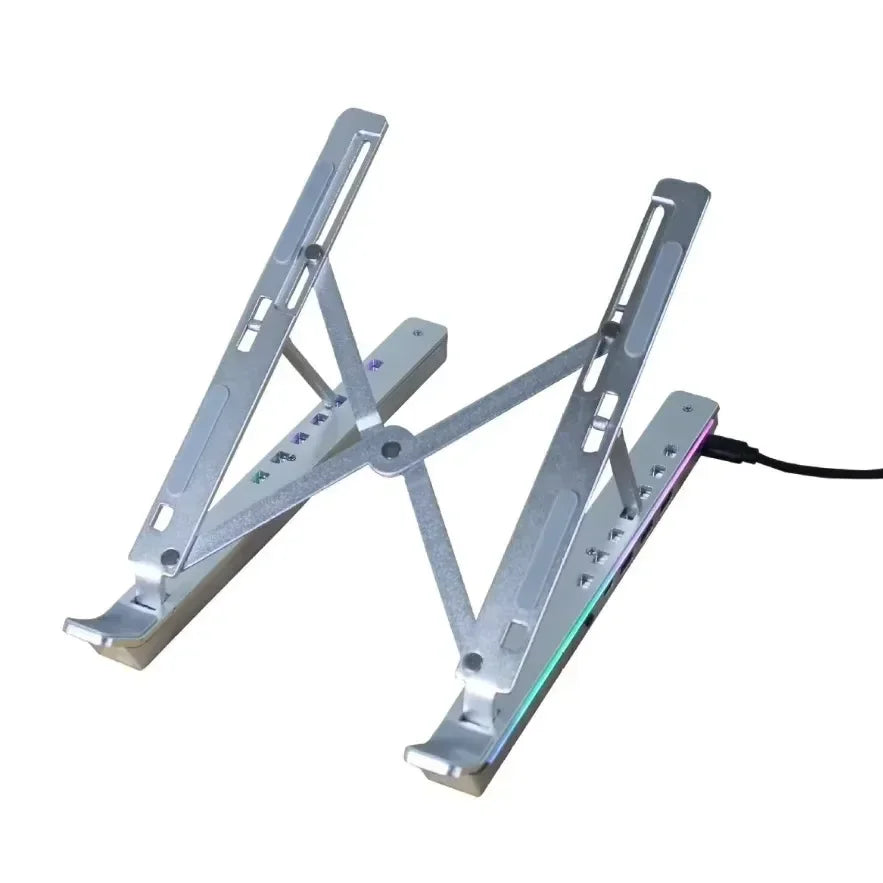 Foldable 4-in-1 RGB Laptop Stand with USB Hub – Aluminium Alloy Portable Notebook Holder