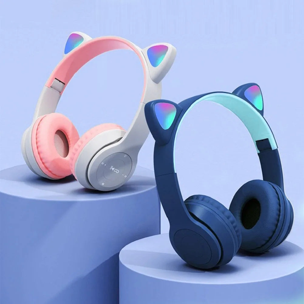 Cat Ear Wireless Bluetooth Headphones – Cute Glow Light, Stereo Sound, and All-Day Comfort for Kids and Adults