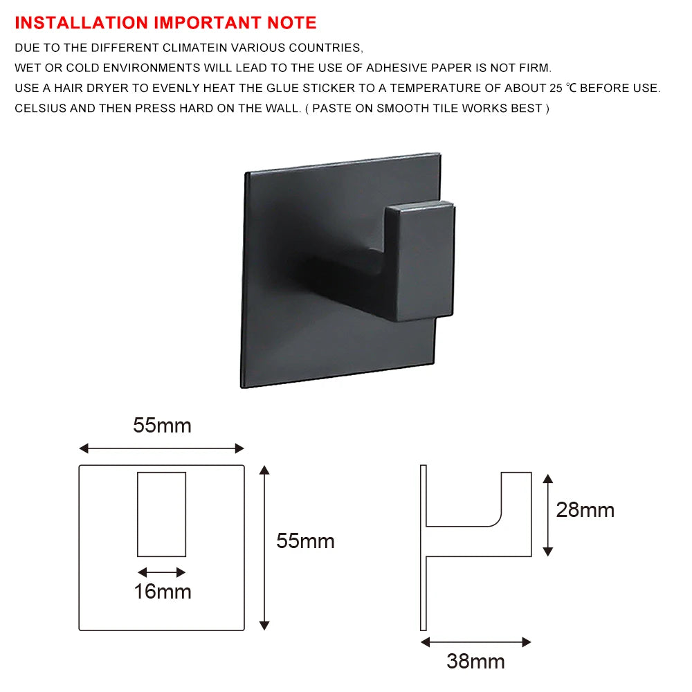 Strong Adhesive Wall Hooks – 1 to 4 Pcs | Matte Black Aluminum Alloy