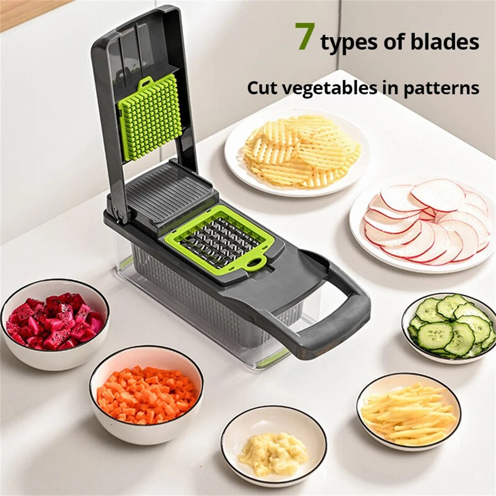 12/16-Piece Multifunctional Vegetable Cutter – 14-in-1 Slicer, Grater & Chopper