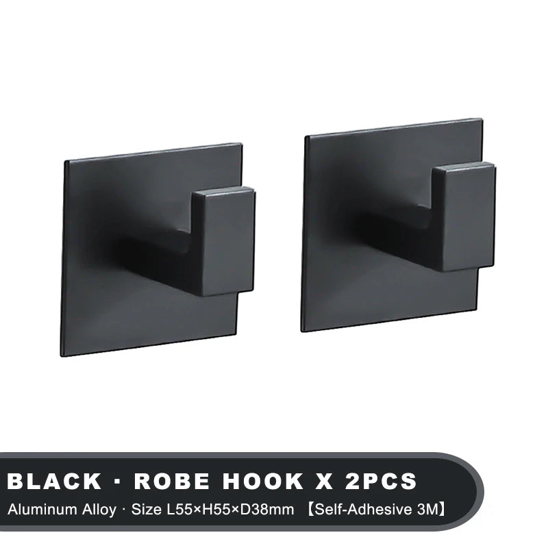 Strong Adhesive Wall Hooks – 1 to 4 Pcs | Matte Black Aluminum Alloy