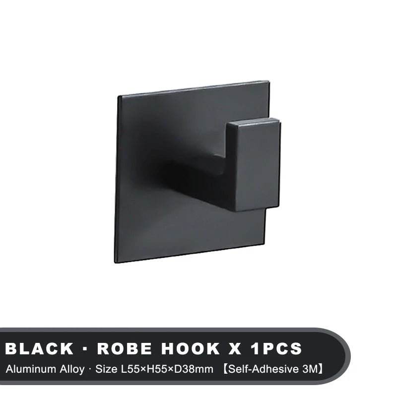 Strong Adhesive Wall Hooks – 1 to 4 Pcs | Matte Black Aluminum Alloy