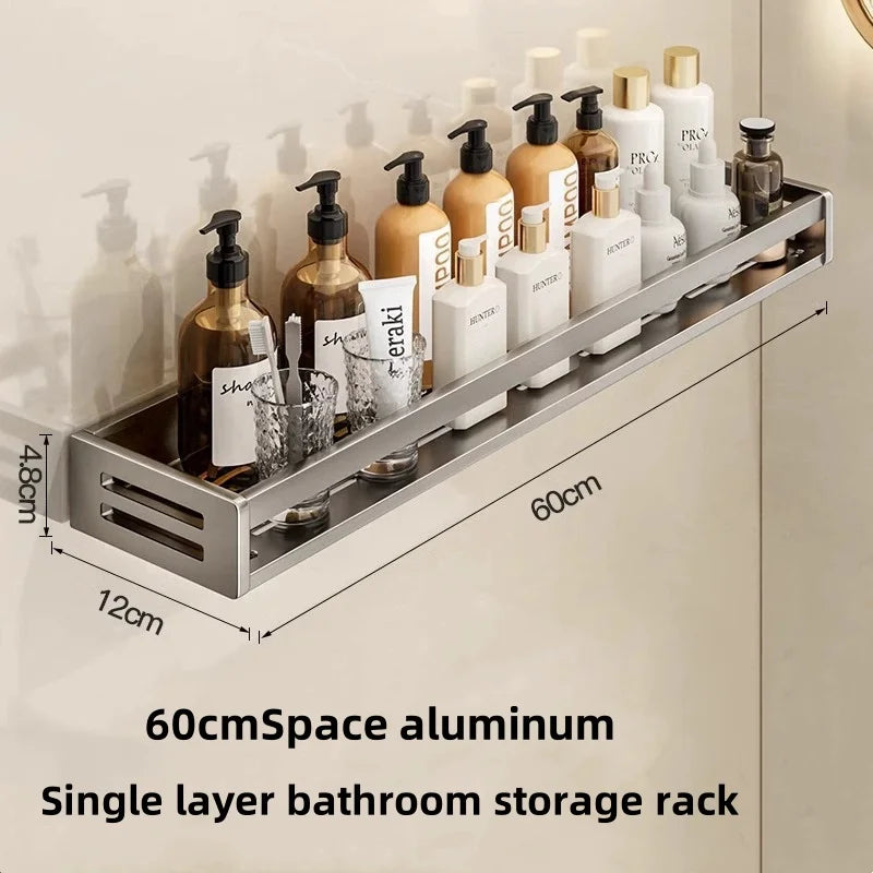 Shower Corner Shelf – No-Drill Aluminum Bathroom Rack with Towel Bar