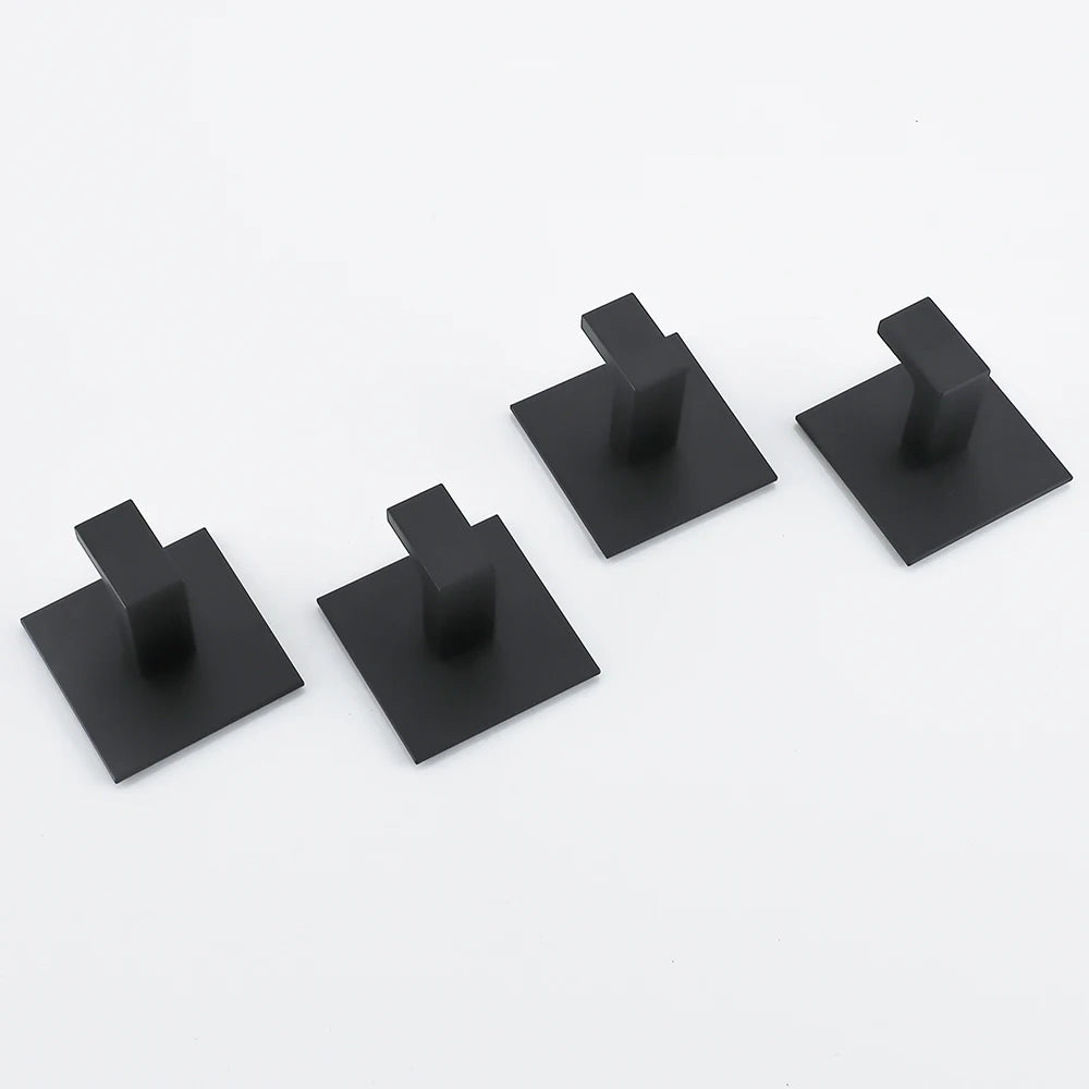 Strong Adhesive Wall Hooks – 1 to 4 Pcs | Matte Black Aluminum Alloy