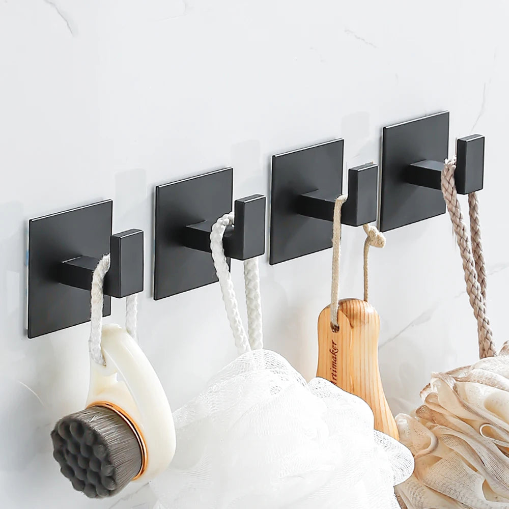 Strong Adhesive Wall Hooks – 1 to 4 Pcs | Matte Black Aluminum Alloy