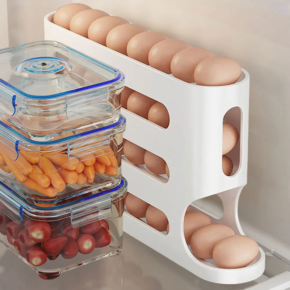 4-Layer Automatic Rolling Egg Holder – Keep Your Fridge Neat, Fresh & Efficient