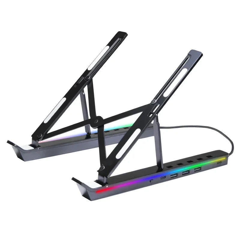 Foldable 4-in-1 RGB Laptop Stand with USB Hub – Aluminium Alloy Portable Notebook Holder