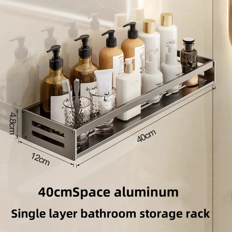 Shower Corner Shelf – No-Drill Aluminum Bathroom Rack with Towel Bar